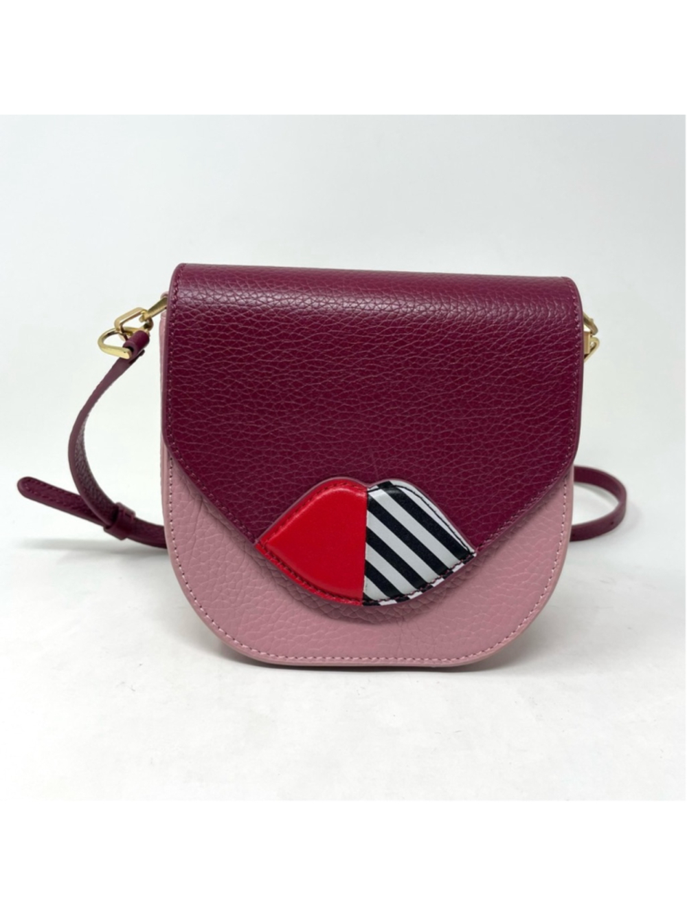 Lulu Guinness Small Leather Colorblock Pink Lips Shoulder Bag - Picture 2 of 11